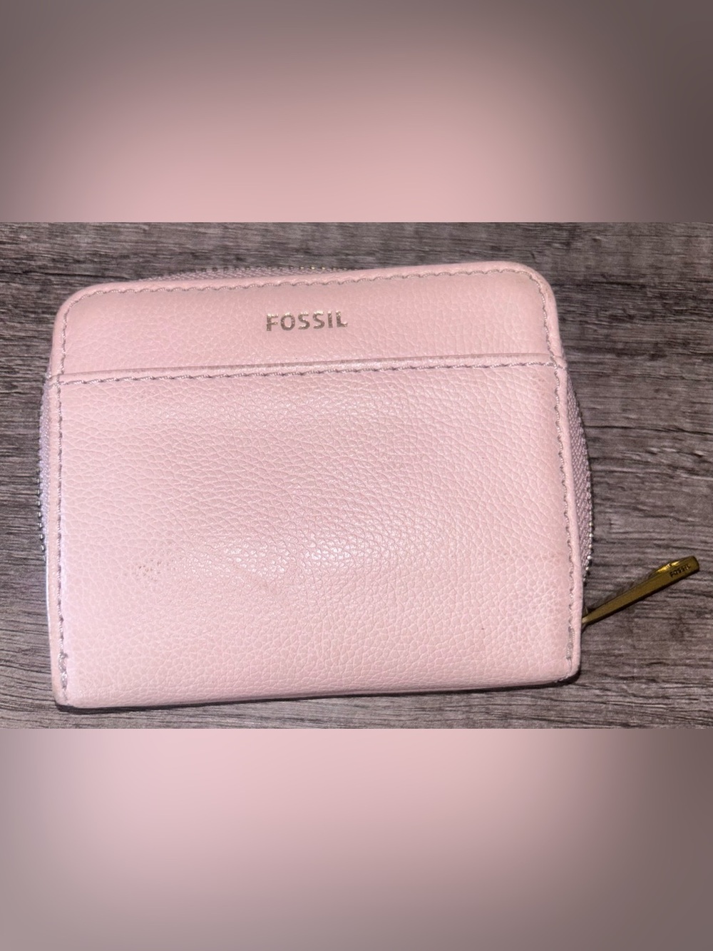 Fossil Soft Pink Pebbled Leather Zip Wallet